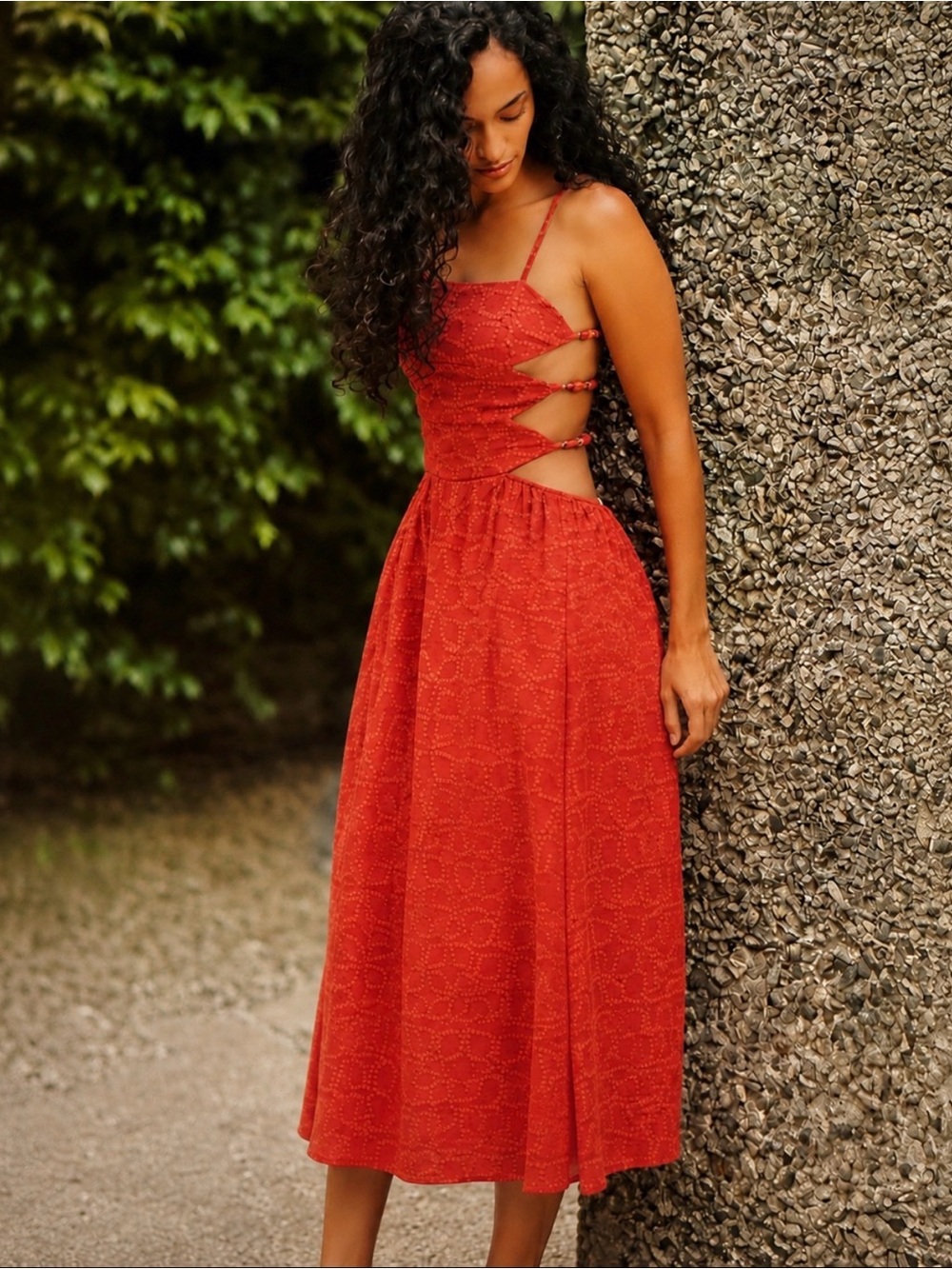NWT Anthropologie Celandine Rio Batik Cutout Midi Red - Size Large